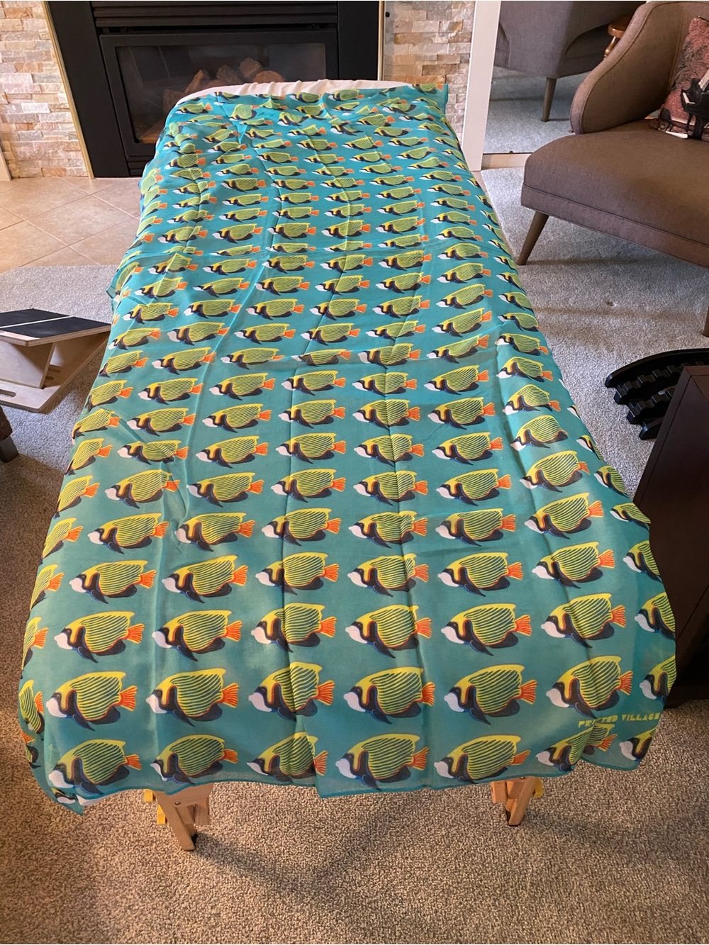 Printed Village Fishy Fishy Teal Green Scarf